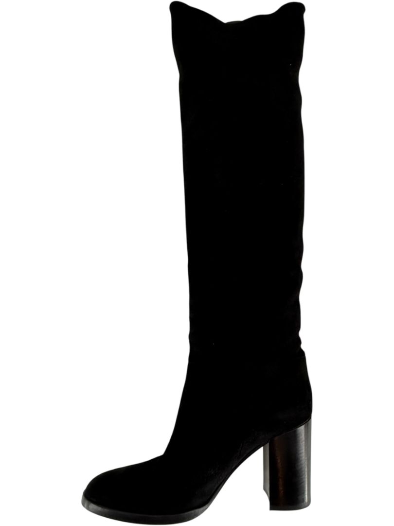 Gianvito Rossi Black Suede Block Heel Knee Boots – Size 39.5