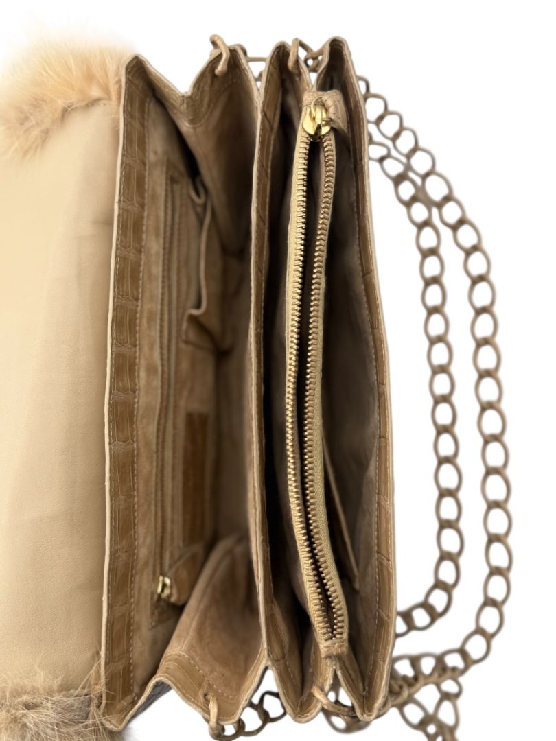 Nancy Gonzalez Caiman Crocodile & Mink Shoulder Bag