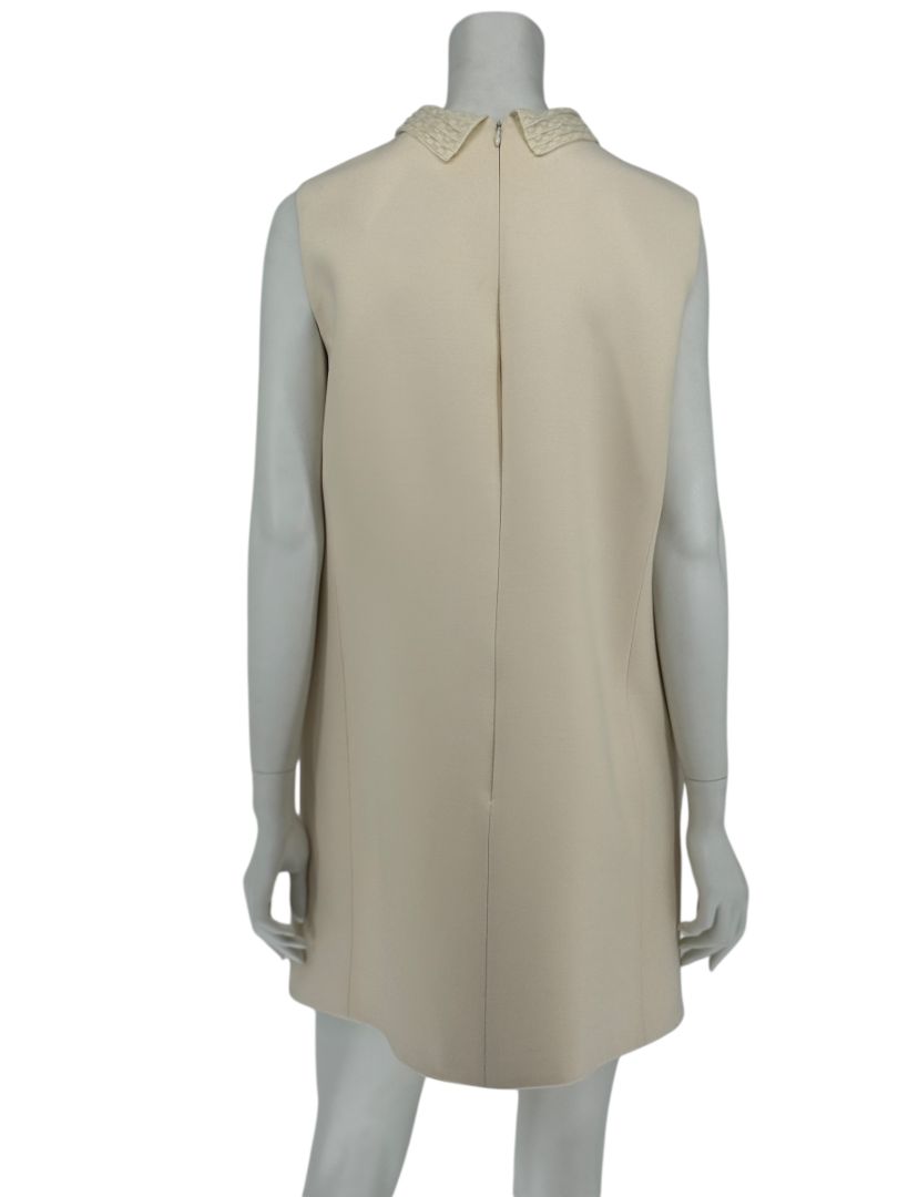 Christian Dior Ivory Wool Silk Blend Crepe Shift Mini Dress- Collared, Sleeveless Size 42/10
