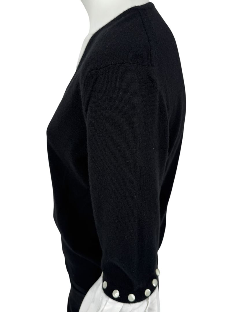 Yves Saint Laurent Rive Gauche Black Cashmere Top with Contrast Sleeves – Size L