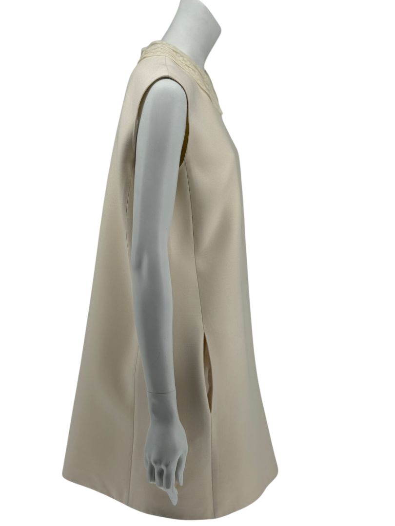 Christian Dior Ivory Wool Silk Blend Crepe Shift Mini Dress- Collared, Sleeveless Size 42/10