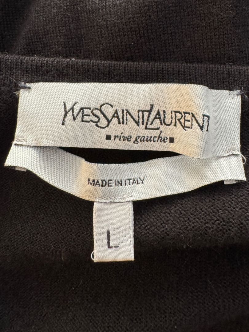 Yves Saint Laurent Rive Gauche Black Cashmere Top with Contrast Sleeves – Size L