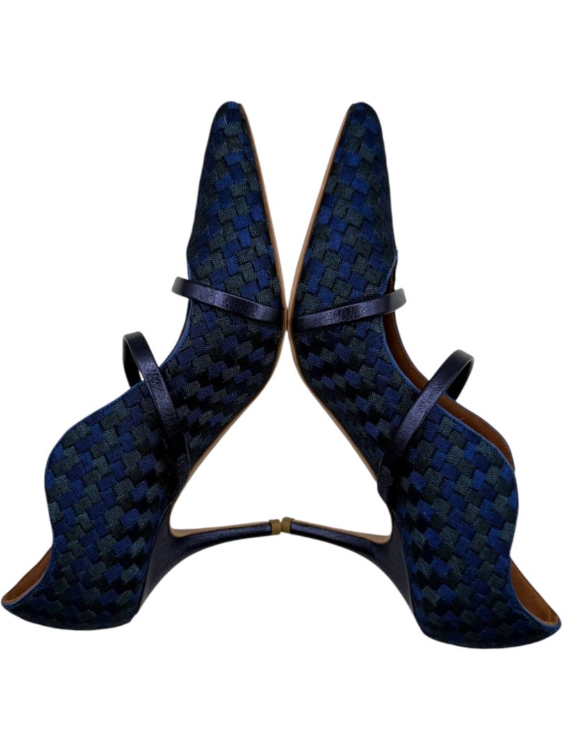 Malone Souliers Navy Basketweave Cutout Heels – Size 39.5
