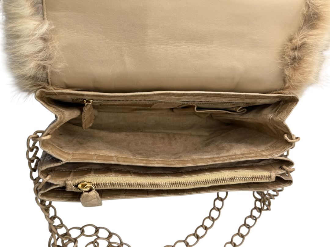 Nancy Gonzalez Caiman Crocodile & Mink Shoulder Bag