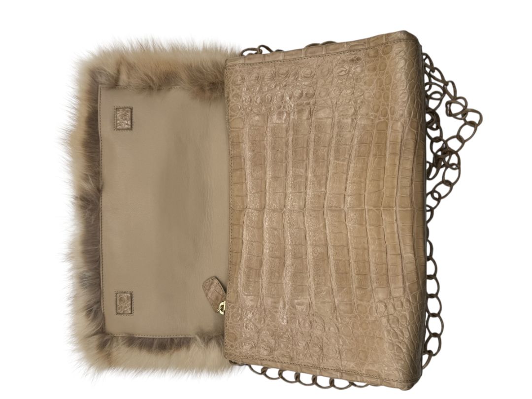 Nancy Gonzalez Caiman Crocodile & Mink Shoulder Bag