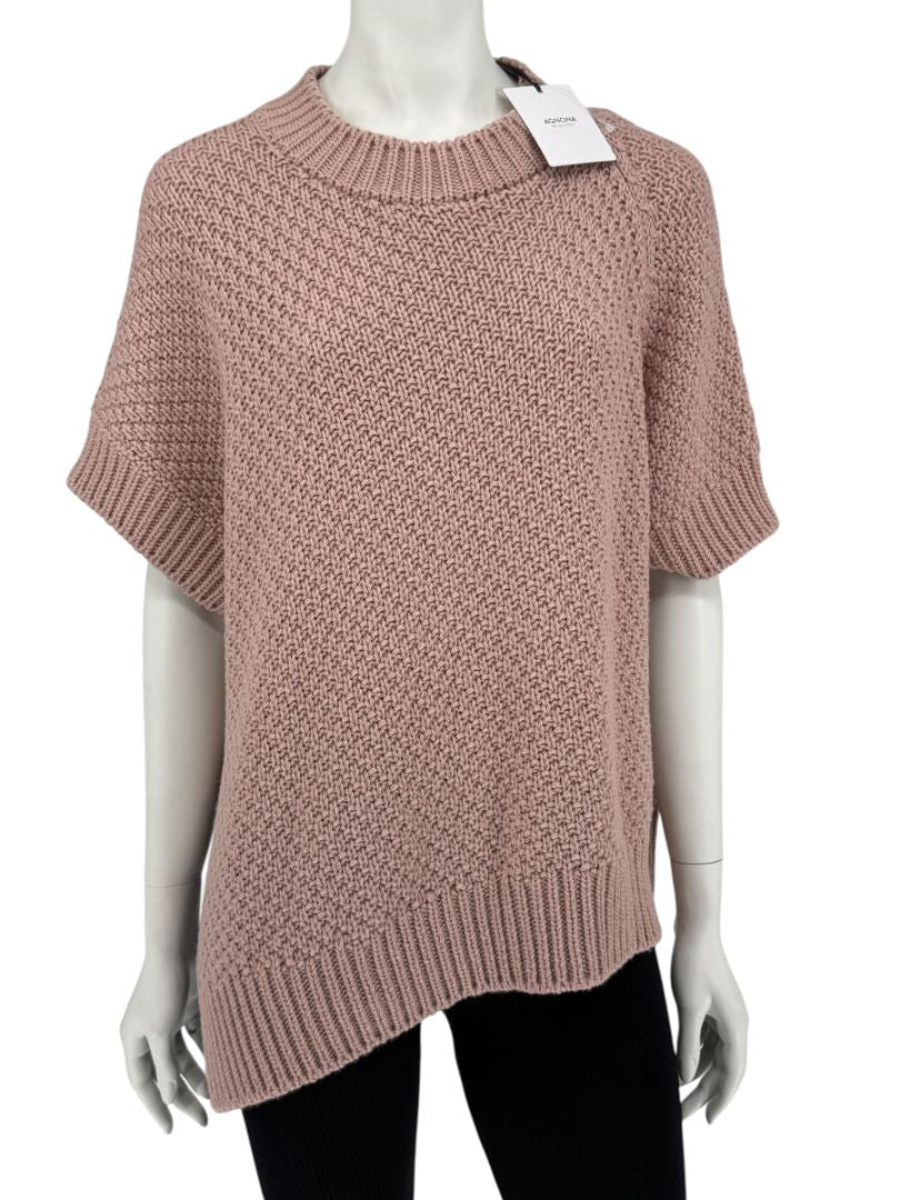 Agnona Faded Rose Cashmere-Cotton Asymmetric Short Sleeve Sweater – Size S