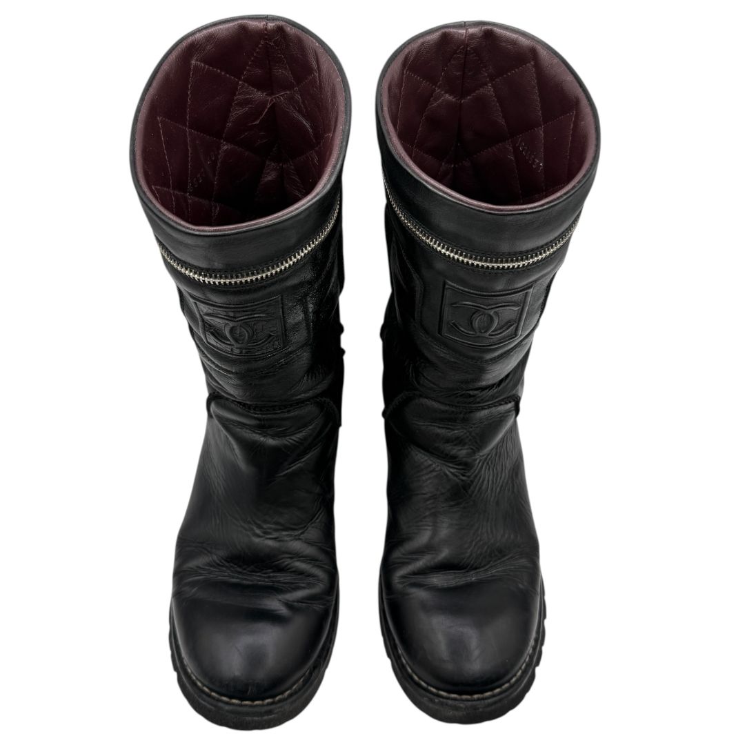 Chanel Leather Mid-Calf Moto Boots – Size 40.5