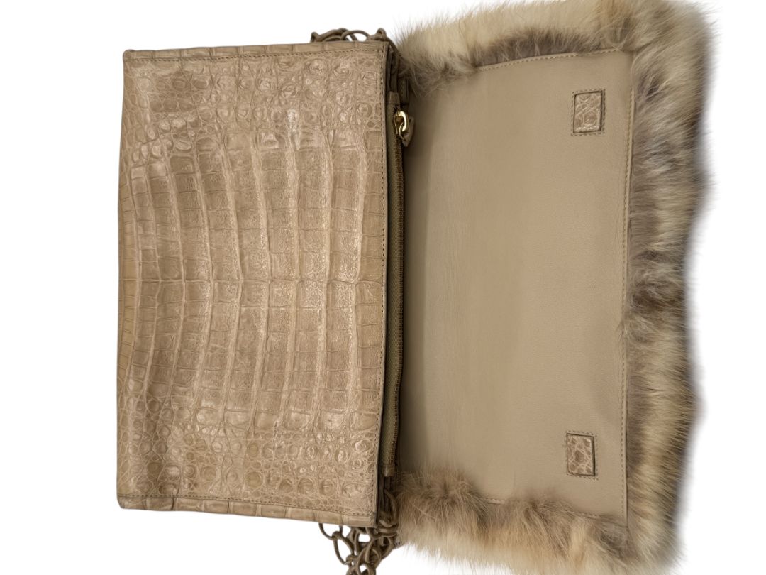Nancy Gonzalez Caiman Crocodile & Mink Shoulder Bag