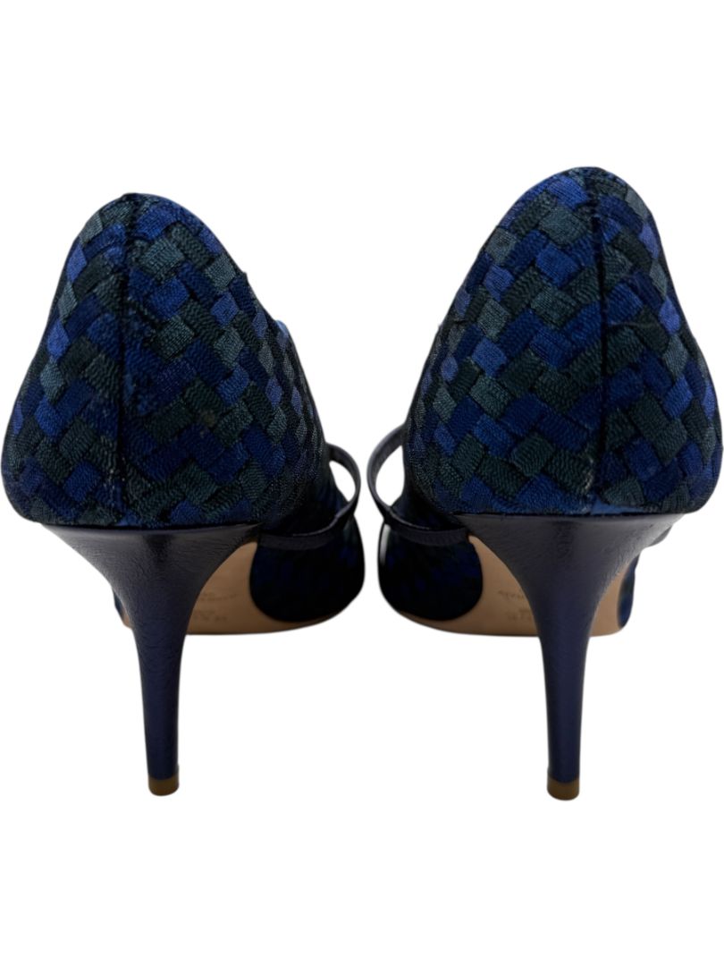 Malone Souliers Navy Basketweave Cutout Heels – Size 39.5