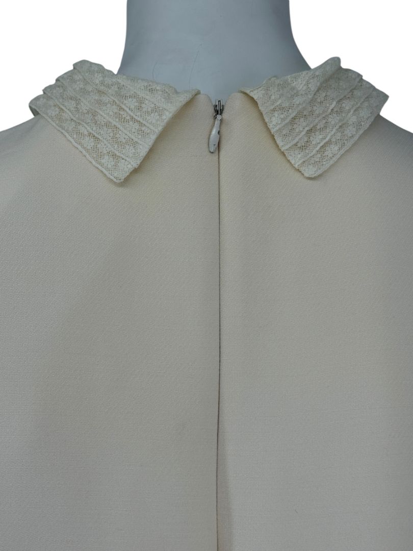 Christian Dior Ivory Wool Silk Blend Crepe Shift Mini Dress- Collared, Sleeveless Size 42/10