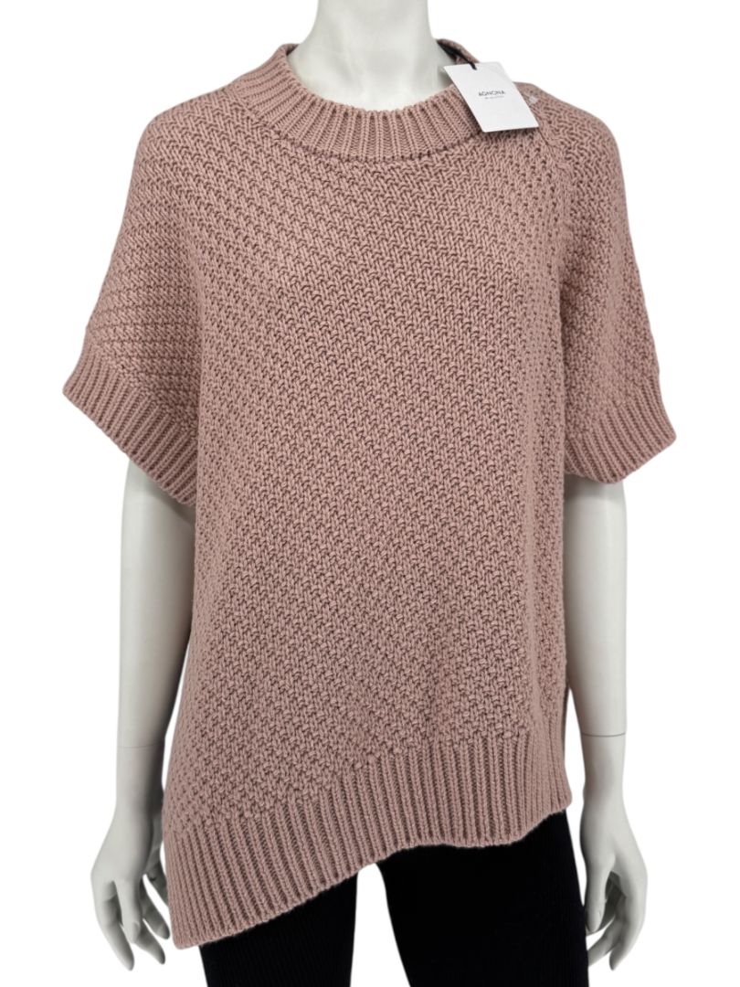 Agnona Faded Rose Cashmere-Cotton Asymmetric Short Sleeve Sweater – Size S