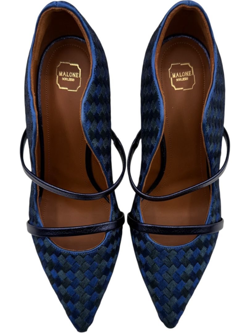 Malone Souliers Navy Basketweave Cutout Heels – Size 39.5