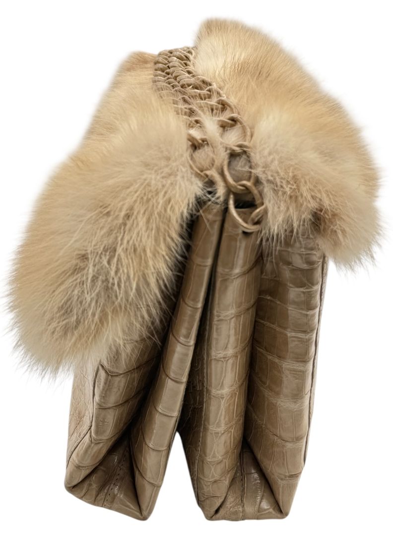 Nancy Gonzalez Caiman Crocodile & Mink Shoulder Bag