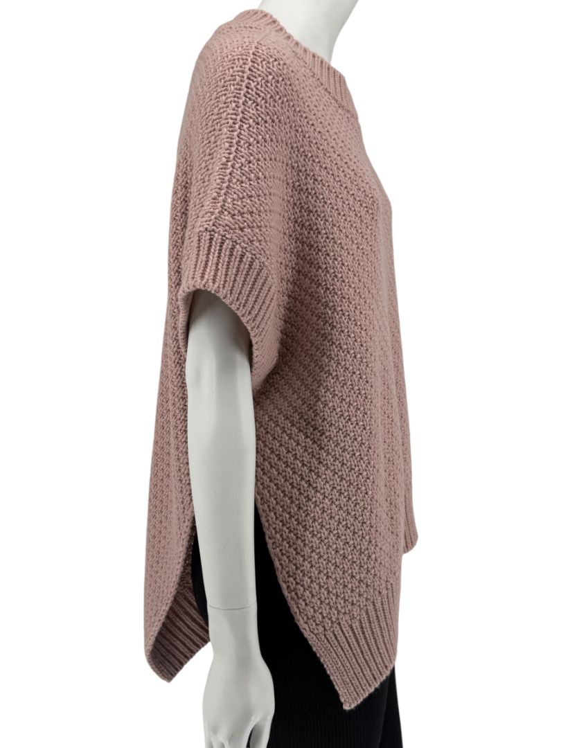 Agnona Faded Rose Cashmere-Cotton Asymmetric Short Sleeve Sweater – Size S