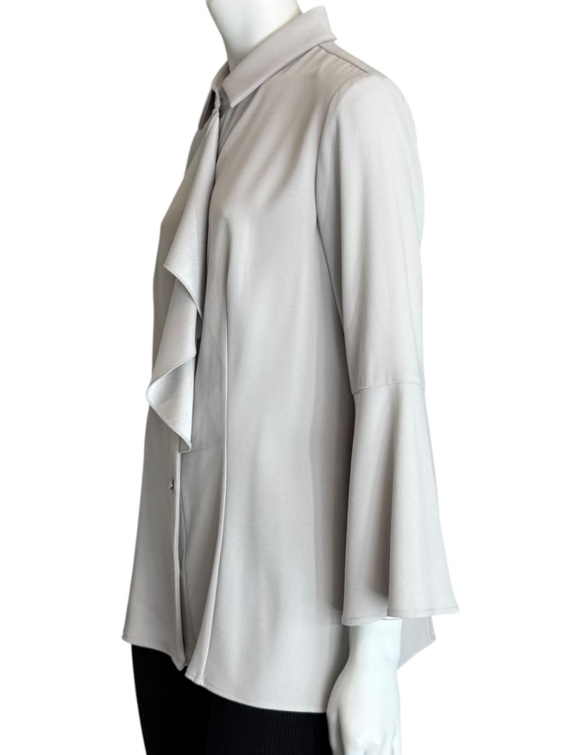 Pamella Roland Light Grey Ruffle Front Blouse – Large