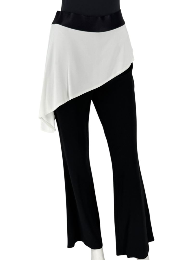 Pamella Roland Black Pants with White Asymmetrical Overlay – Large