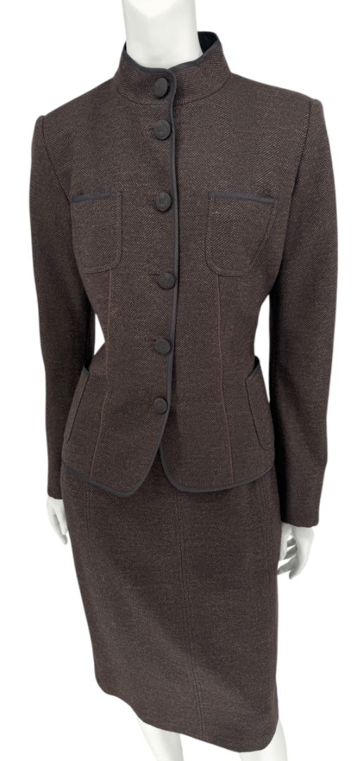 Maxmara Brown Herringbone Skirt Suit - Size 44