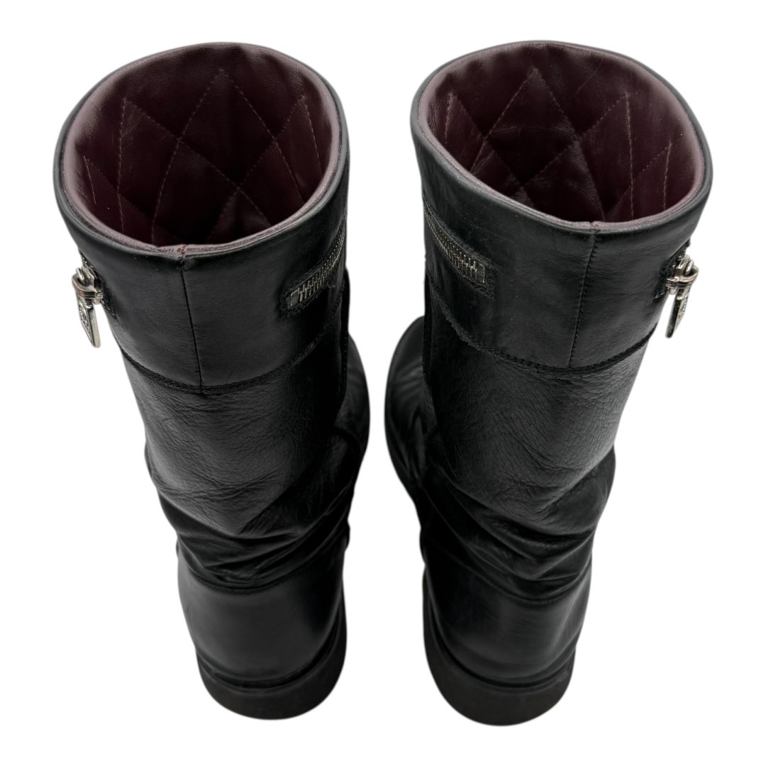 Chanel Leather Mid-Calf Moto Boots – Size 40.5