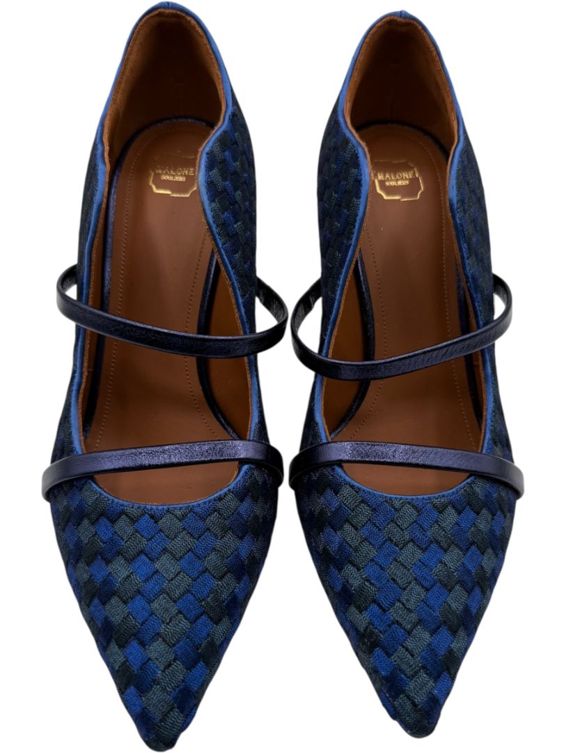 Malone Souliers Navy Basketweave Cutout Heels – Size 39.5