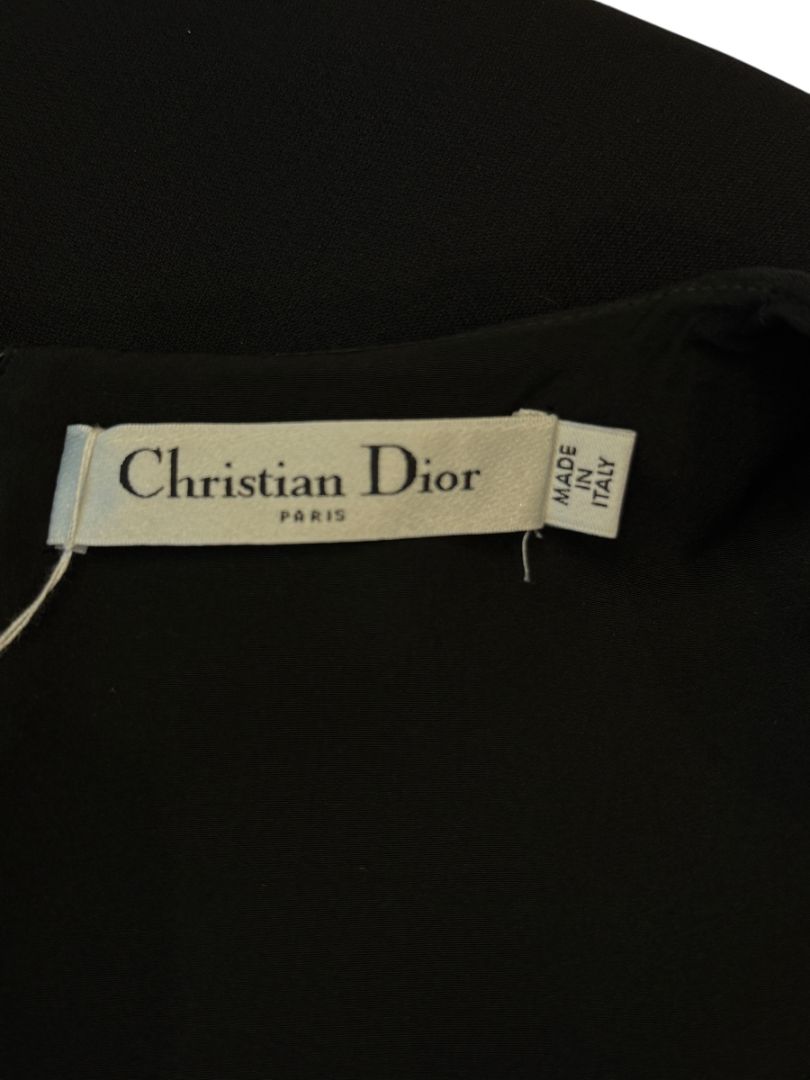 CHRISTIAN DIOR Black Wool-Silk Mini Dress with Sequin Embroidered Hem - US 12
