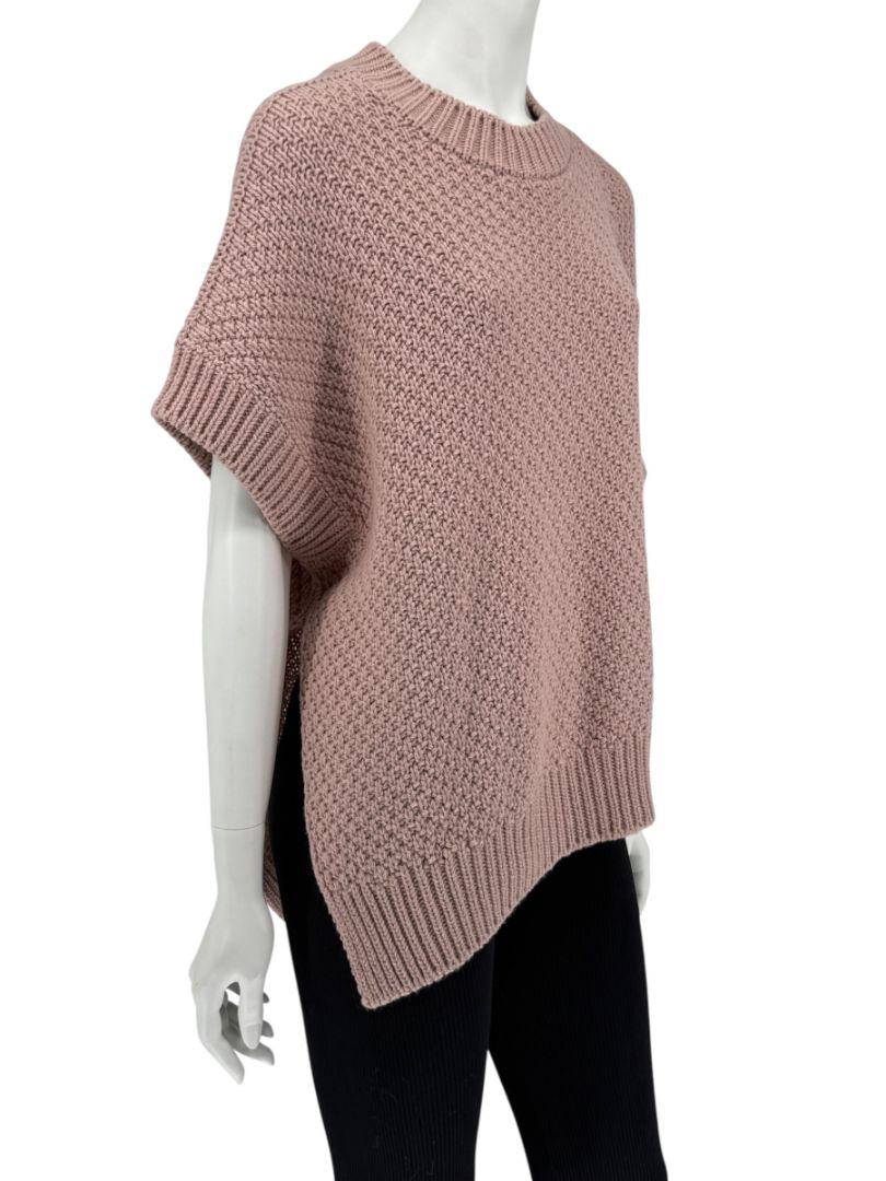 Agnona Faded Rose Cashmere-Cotton Asymmetric Short Sleeve Sweater – Size S