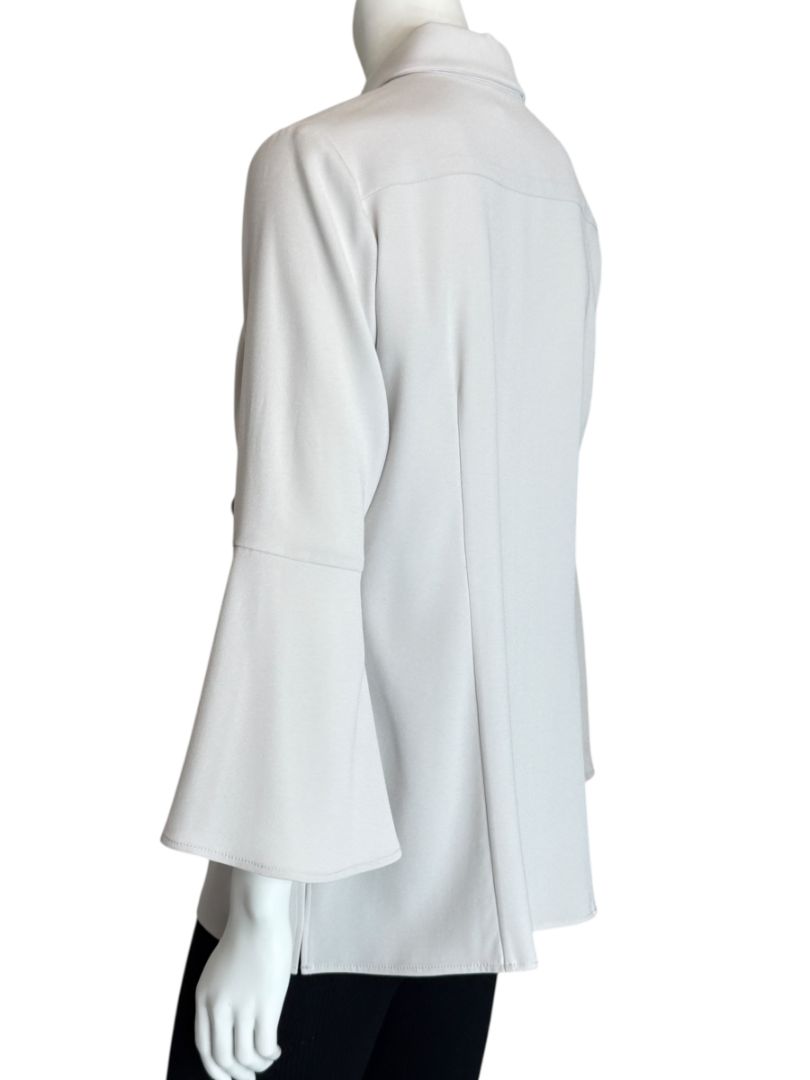 Pamella Roland Light Grey Ruffle Front Blouse – Large