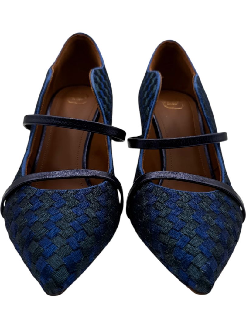 Malone Souliers Navy Basketweave Cutout Heels – Size 39.5