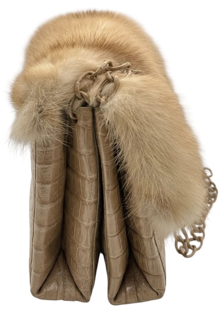 Nancy Gonzalez Caiman Crocodile & Mink Shoulder Bag