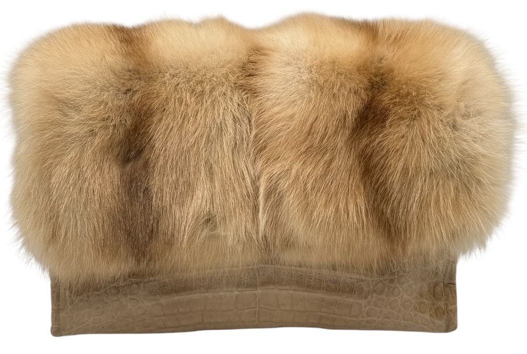 Nancy Gonzalez Caiman Crocodile & Mink Shoulder Bag