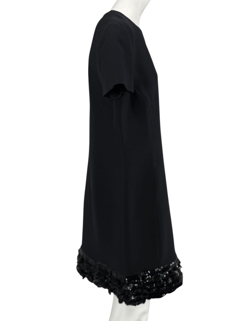 CHRISTIAN DIOR Black Wool-Silk Mini Dress with Sequin Embroidered Hem - US 12