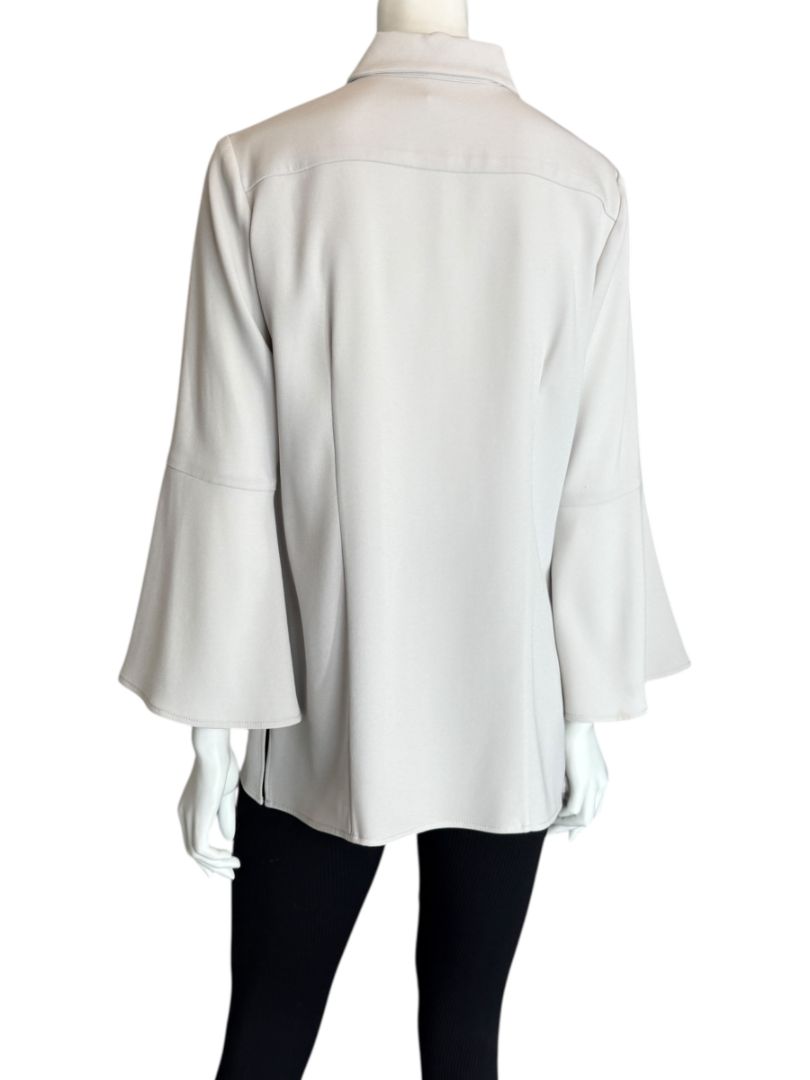 Pamella Roland Light Grey Ruffle Front Blouse – Large
