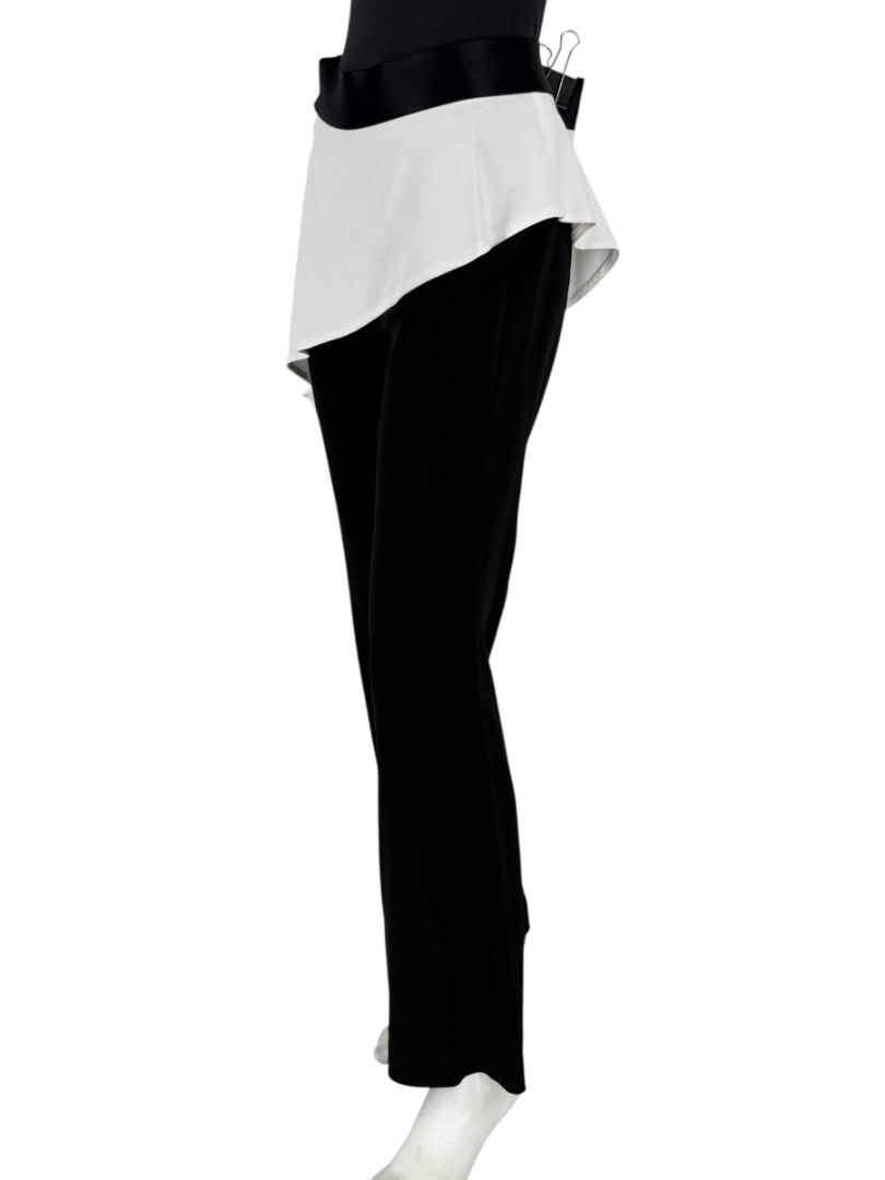 Pamella Roland Black Pants with White Asymmetrical Overlay – Large