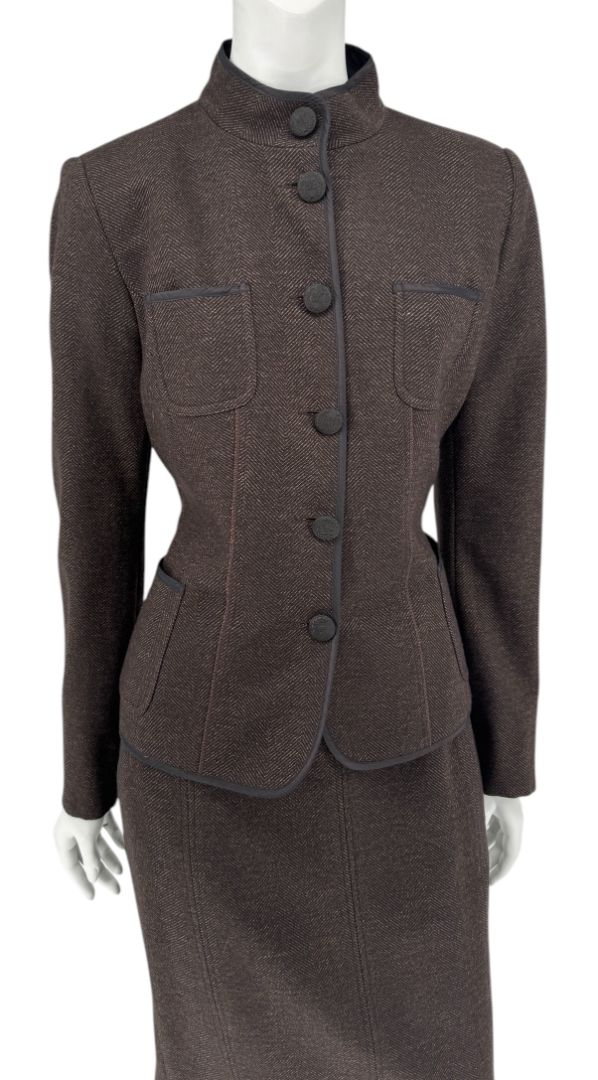 Maxmara Brown Herringbone Skirt Suit - Size 44