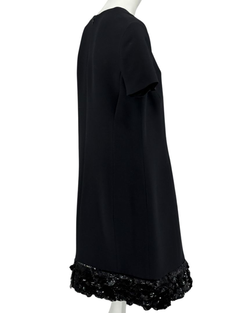 CHRISTIAN DIOR Black Wool-Silk Mini Dress with Sequin Embroidered Hem - US 12