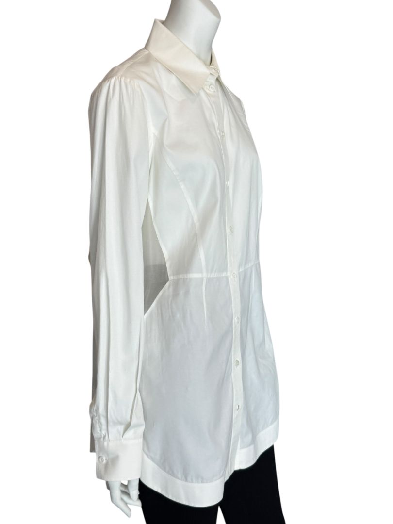 Givenchy Paris White Cotton Silk Button Down Shirt Blouse Women’s FR 42 US 10