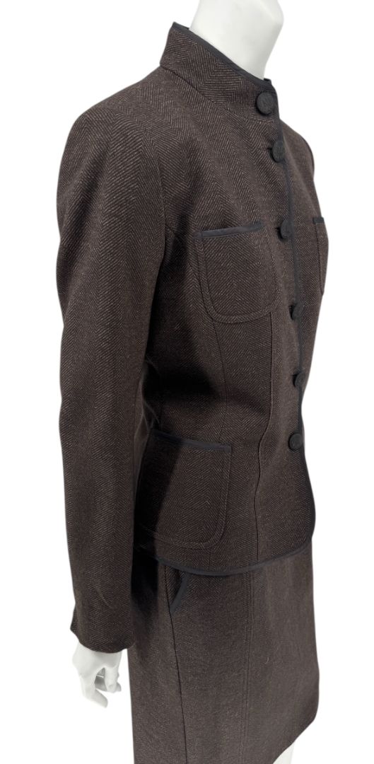 Maxmara Brown Herringbone Skirt Suit - Size 44