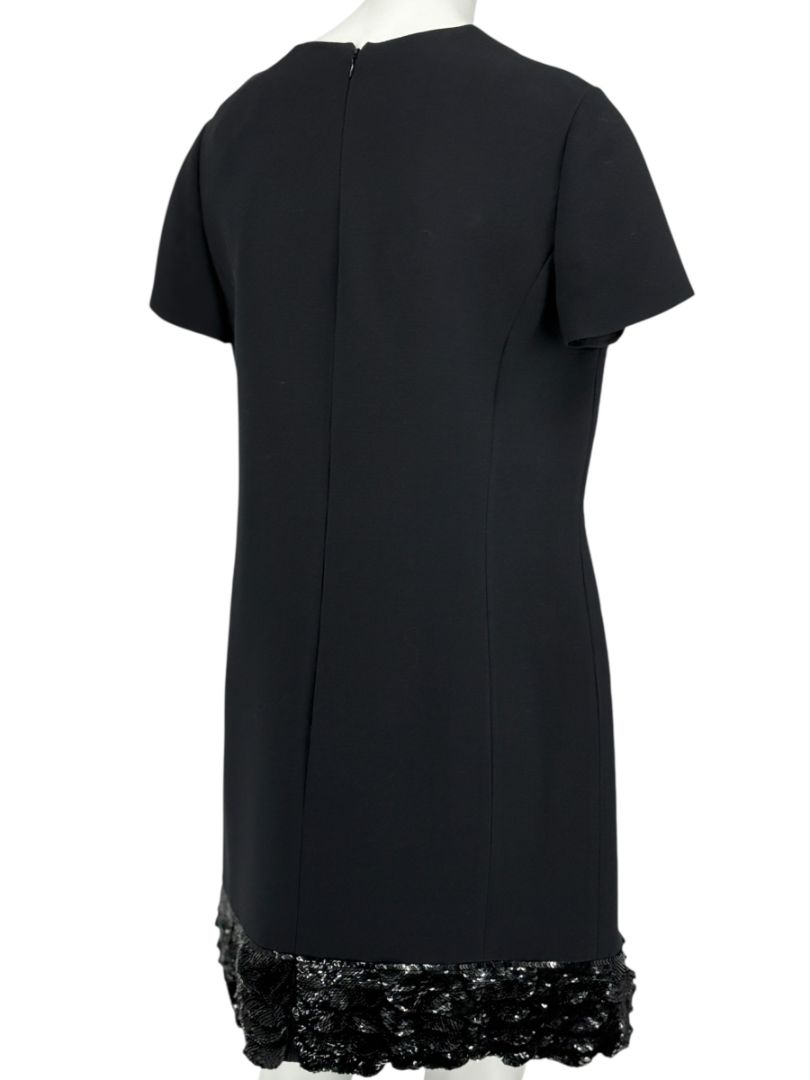 CHRISTIAN DIOR Black Wool-Silk Mini Dress with Sequin Embroidered Hem - US 12