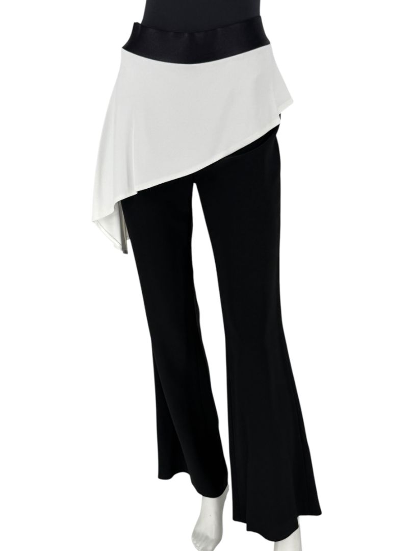 Pamella Roland Black Pants with White Asymmetrical Overlay – Large