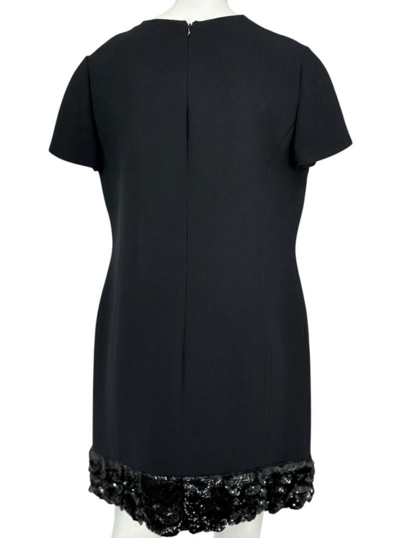 CHRISTIAN DIOR Black Wool-Silk Mini Dress with Sequin Embroidered Hem - US 12