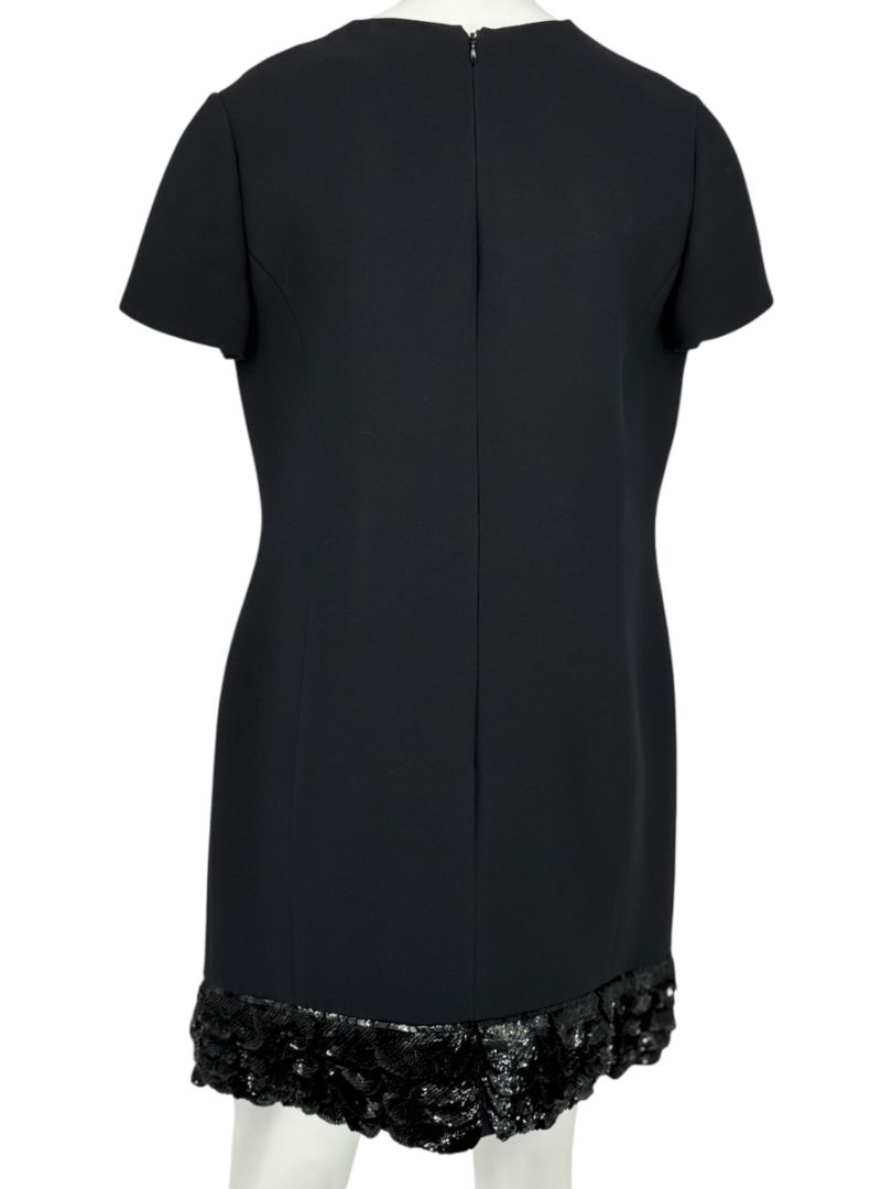 CHRISTIAN DIOR Black Wool-Silk Mini Dress with Sequin Embroidered Hem - US 12