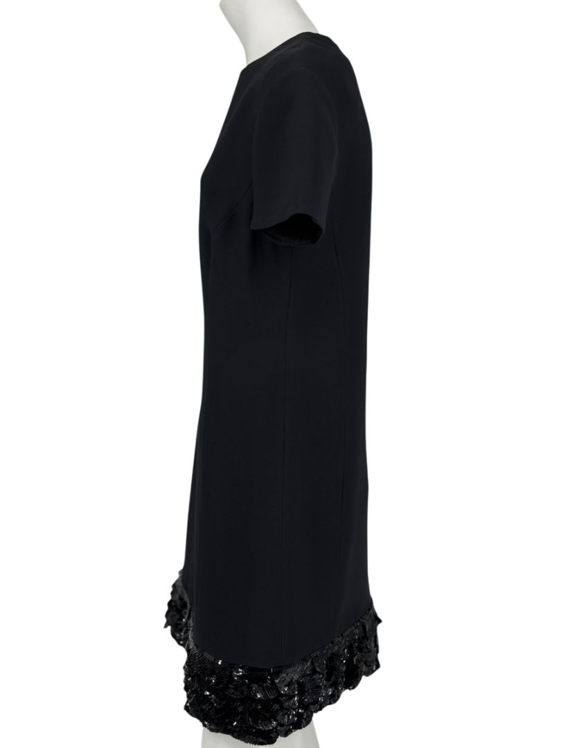 CHRISTIAN DIOR Black Wool-Silk Mini Dress with Sequin Embroidered Hem - US 12