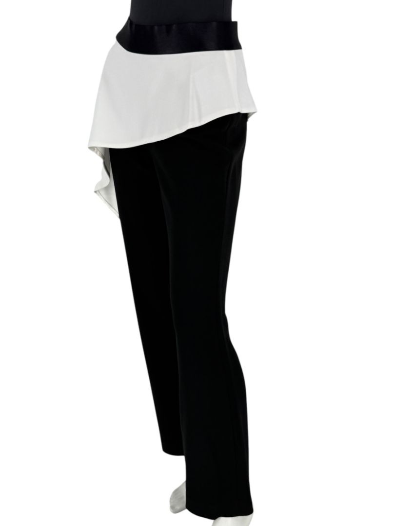Pamella Roland Black Pants with White Asymmetrical Overlay – Large