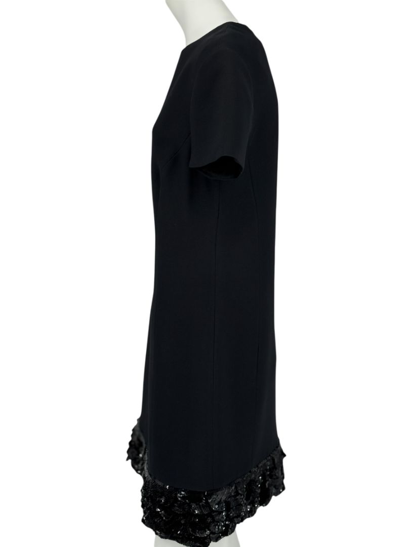 CHRISTIAN DIOR Black Wool-Silk Mini Dress with Sequin Embroidered Hem - US 12