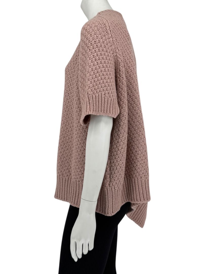Agnona Faded Rose Cashmere-Cotton Asymmetric Short Sleeve Sweater – Size S