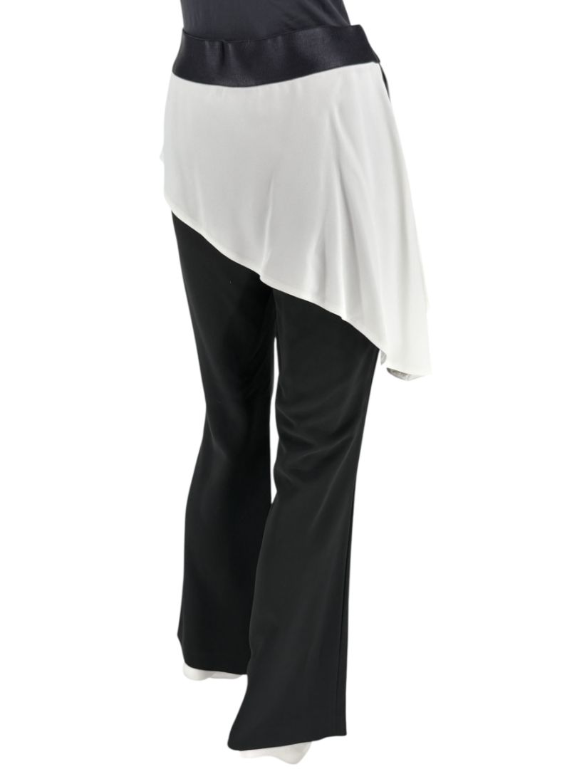 Pamella Roland Black Pants with White Asymmetrical Overlay – Large