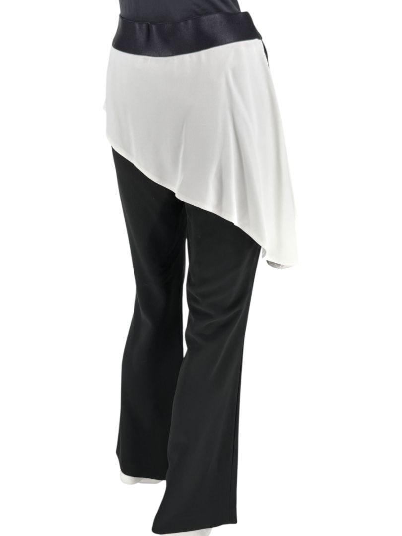 Pamella Roland Black Pants with White Asymmetrical Overlay – Large
