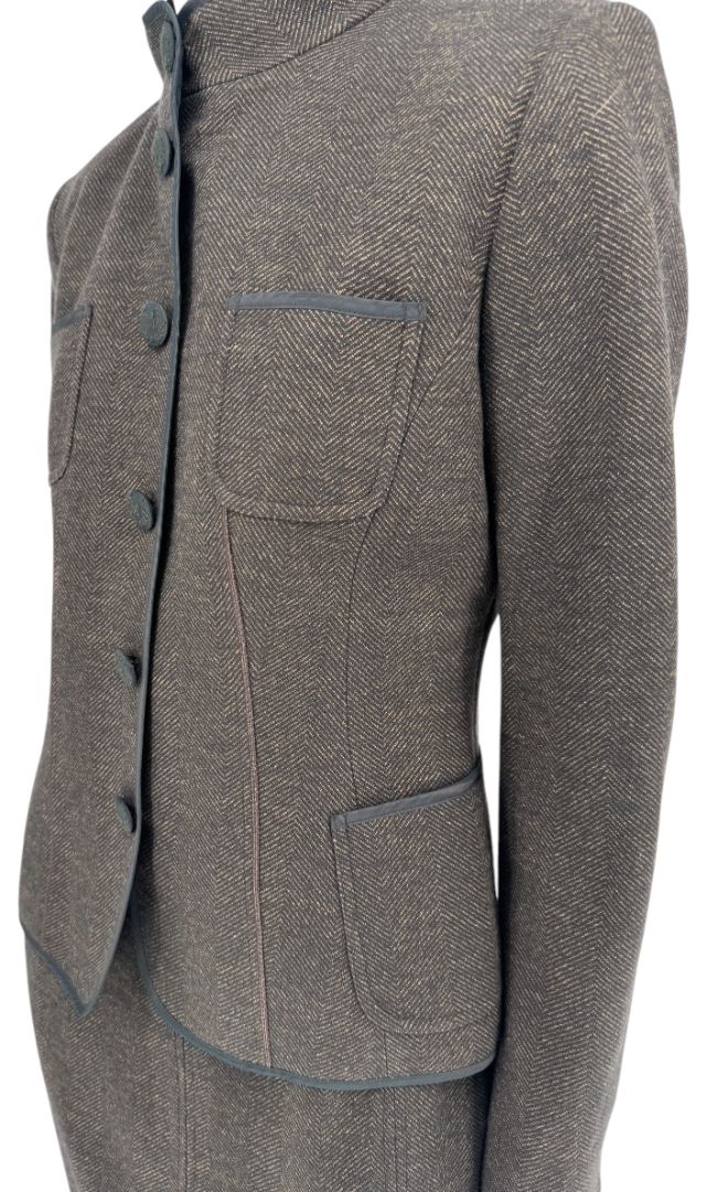 Maxmara Brown Herringbone Skirt Suit - Size 44