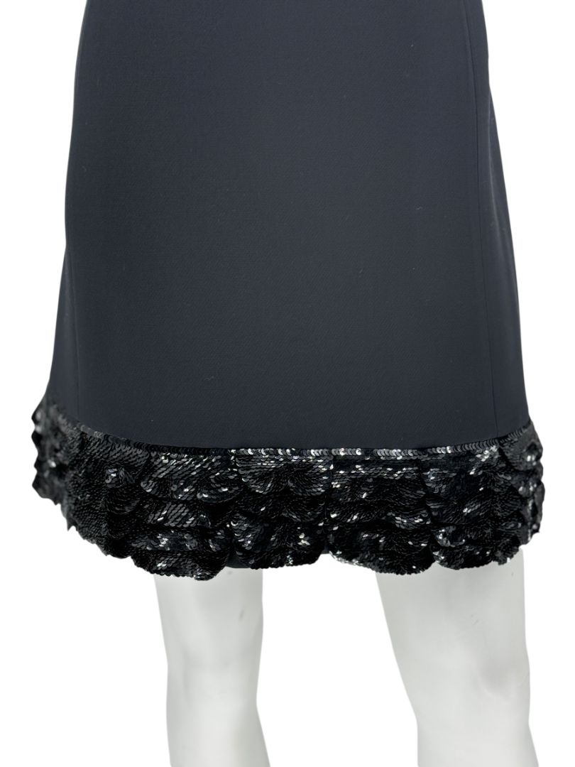 CHRISTIAN DIOR Black Wool-Silk Mini Dress with Sequin Embroidered Hem - US 12