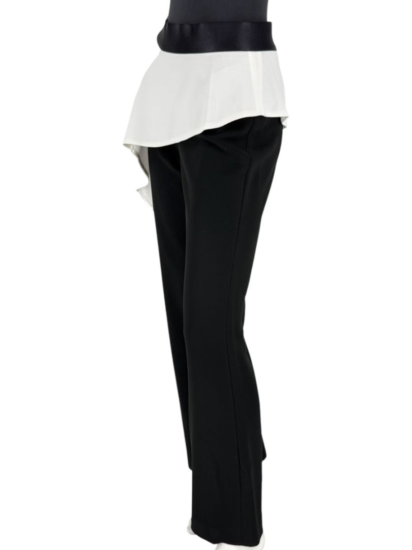 Pamella Roland Black Pants with White Asymmetrical Overlay – Large