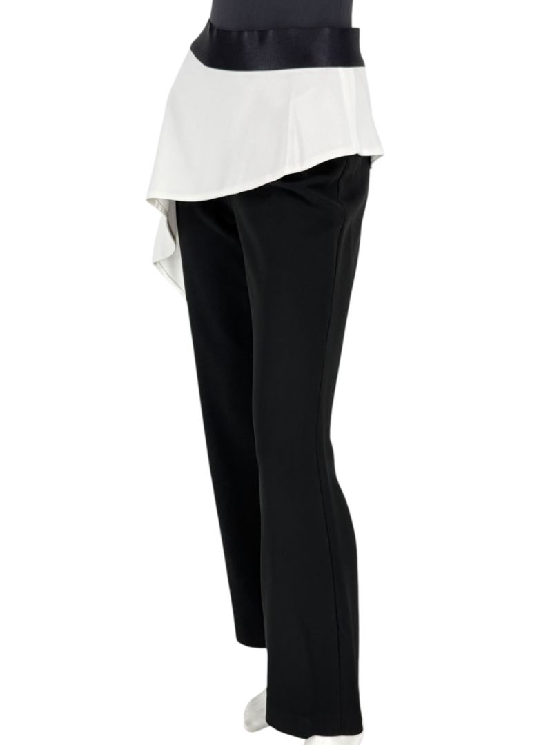 Pamella Roland Black Pants with White Asymmetrical Overlay – Large